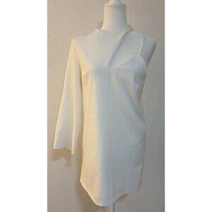 Zara White Oyster Cocktail One Shoulder Long Sleeve Mini Dress NWT Sz Small